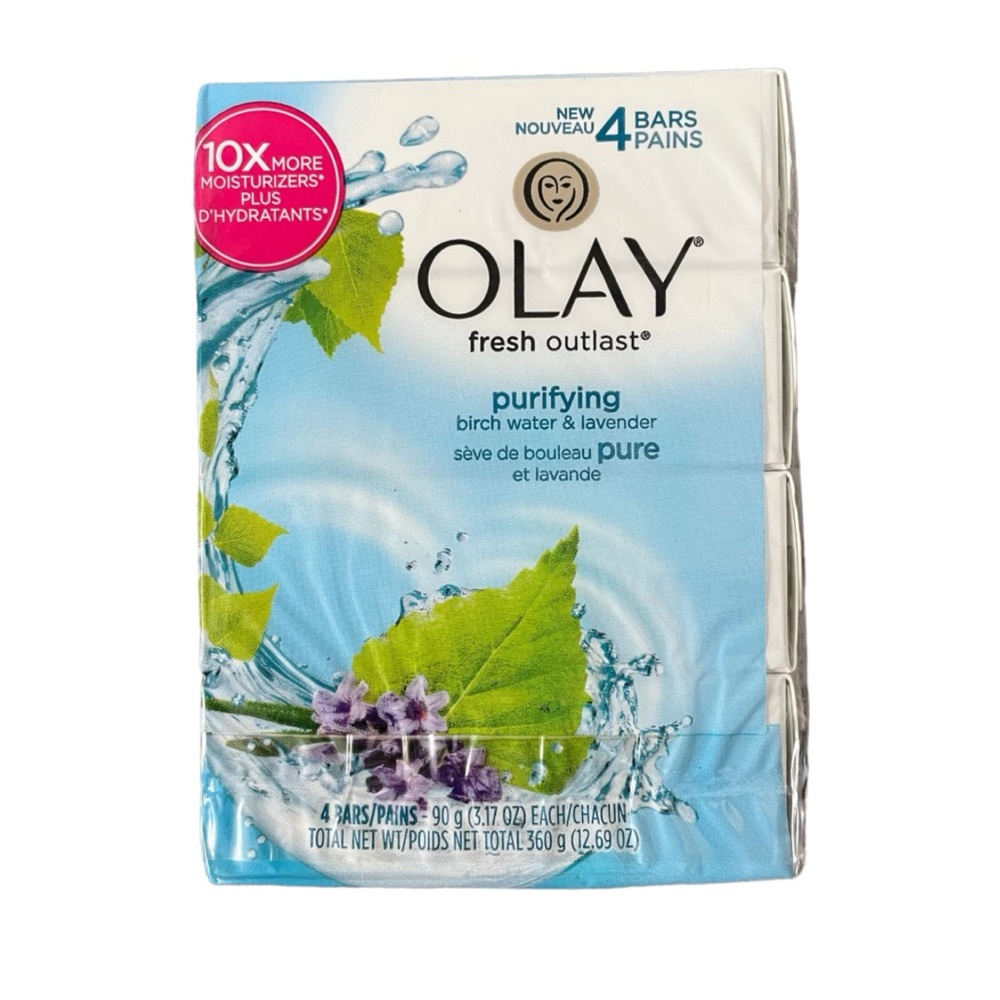 Olay Fresh Outlast Purifying Birch Water & Lavender 4 Bar Soaps New in P…